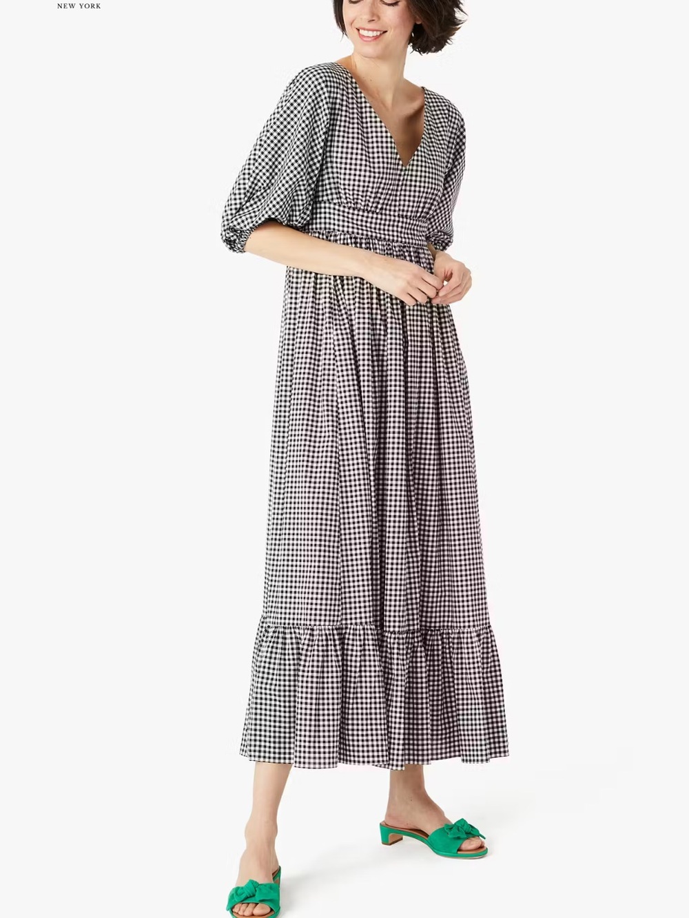 Kate Spade NWT Mini Black & White Gingham Bodega Midi Dress Size 10